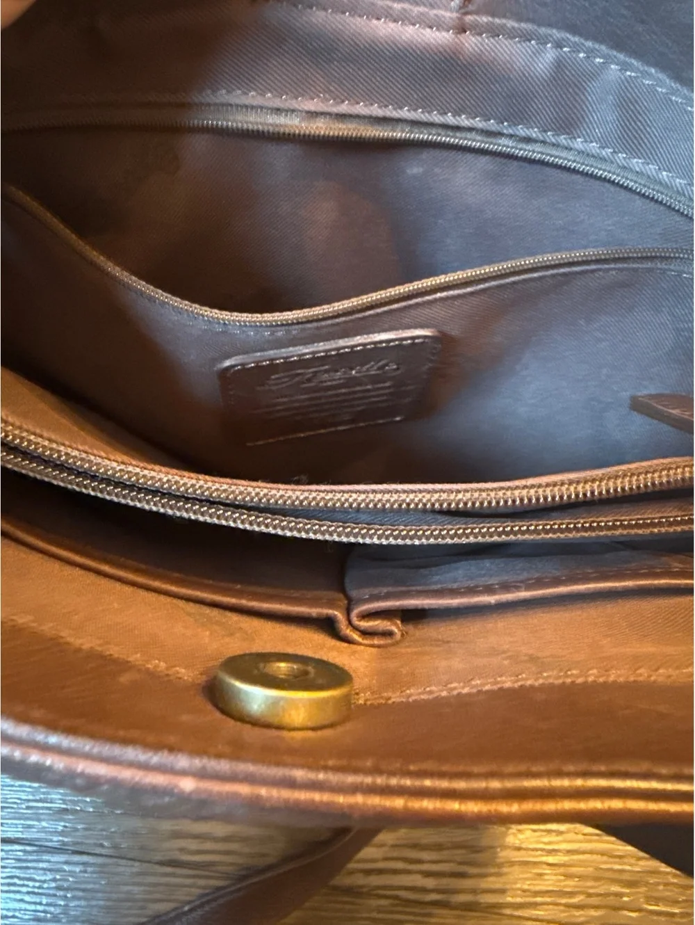 Fossil Brown Leather Shoulder Bag with Front Pockets